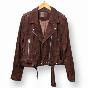 Blank NYC Brown Genuine Real Suede Leather Cropped Moto Jacket L